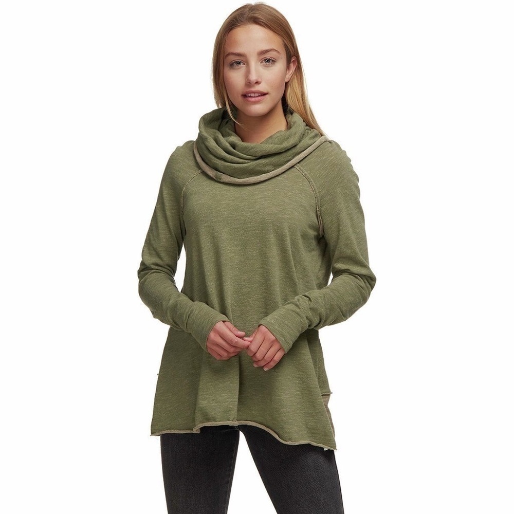 FREE People Beach Women’s OS Top Cotton Cocoon Cowl Pullover Green